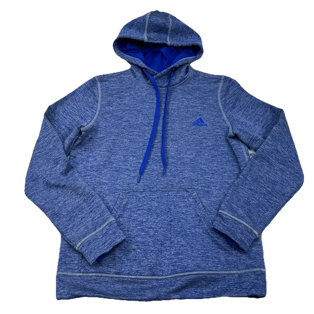 Adidas Hoodie Men Small Blue Sweatshirt Sweater Performance Active Heather Plain